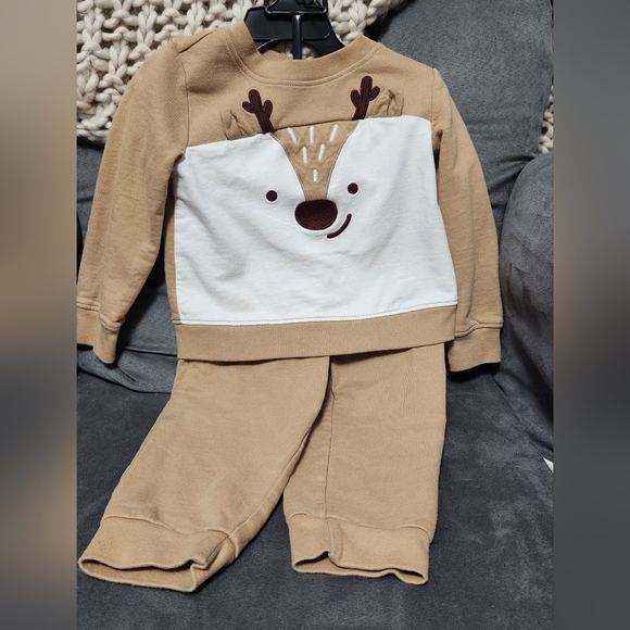 Carter's White and Tan Matching Sweatpants Set - Picture 2 of 4